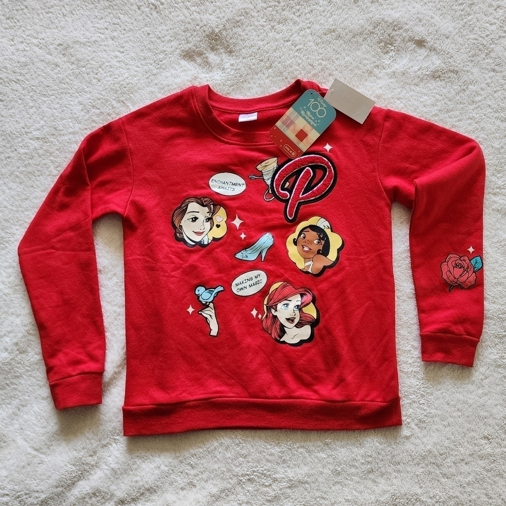 NWT Disney 100 Princess Retro Reimagined Patch Fleece Pullover Sweatshirt, L/ 10